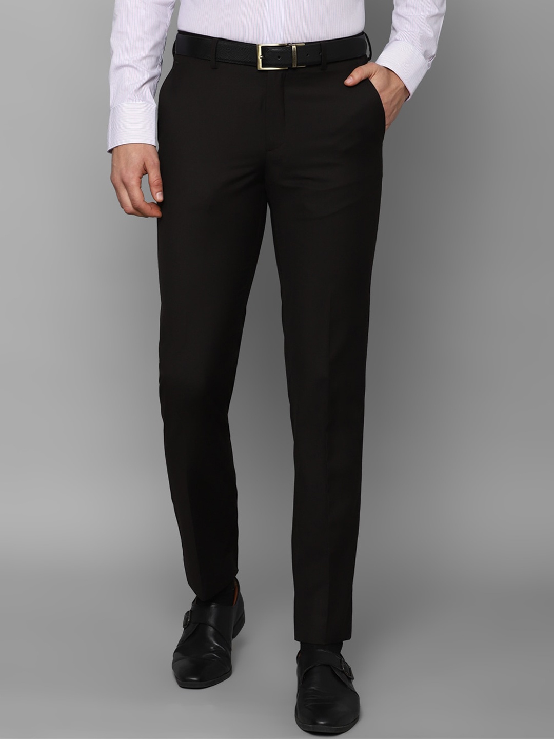 

Louis Philippe Men Mid-Rise Slim Fit Plain Formal Trousers, Black