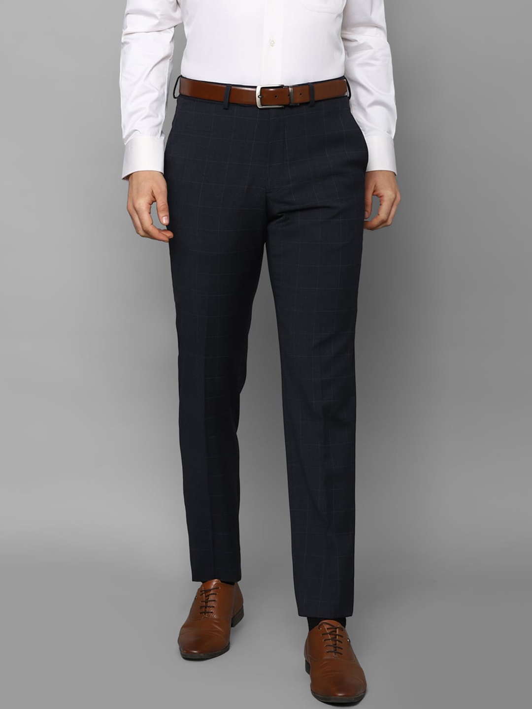 

Luxure by Louis Philippe Men Checked Slim Fit Formal Trousers, Navy blue