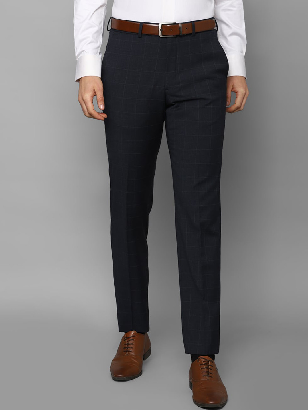 

Luxure by Louis Philippe Men Checked Slim Fit Formal Trousers, Navy blue