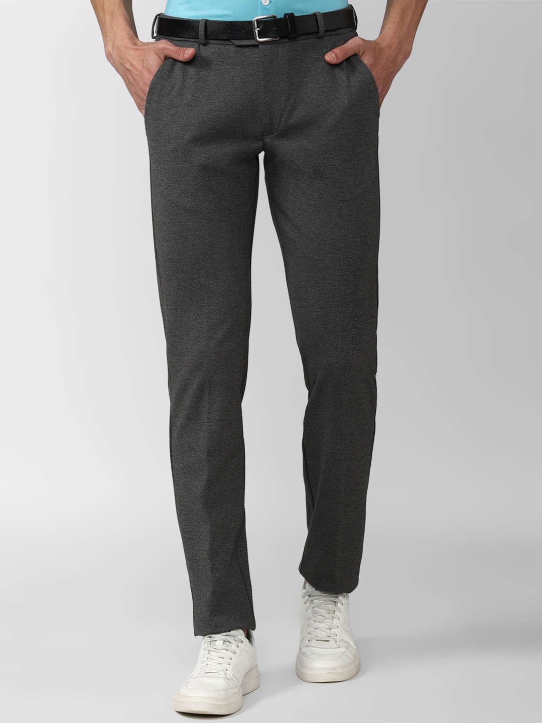 

Peter England Men Textured Slim Fit Trousers, Grey