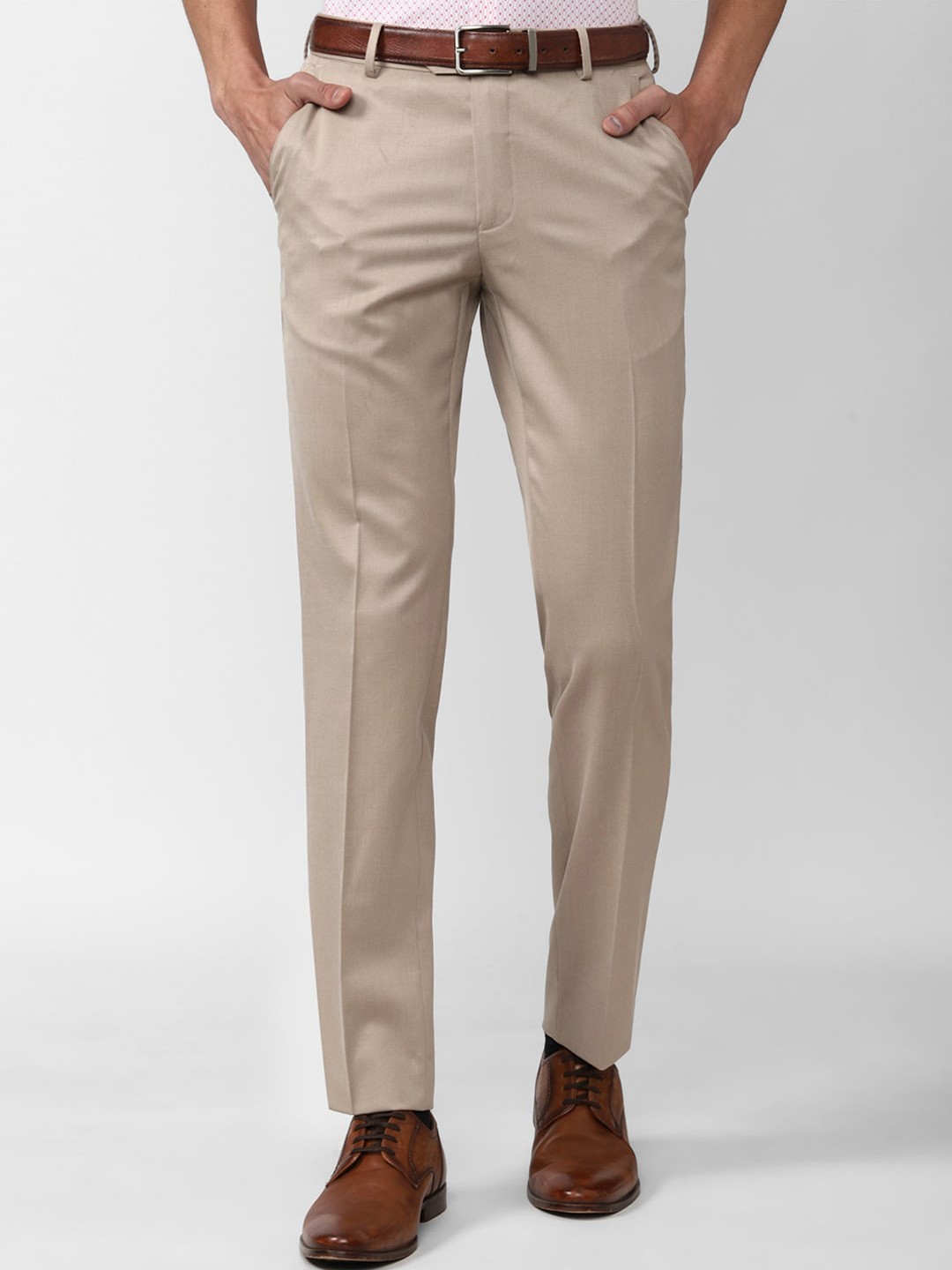 

Peter England Men Slim Fit Formal Trousers, Beige