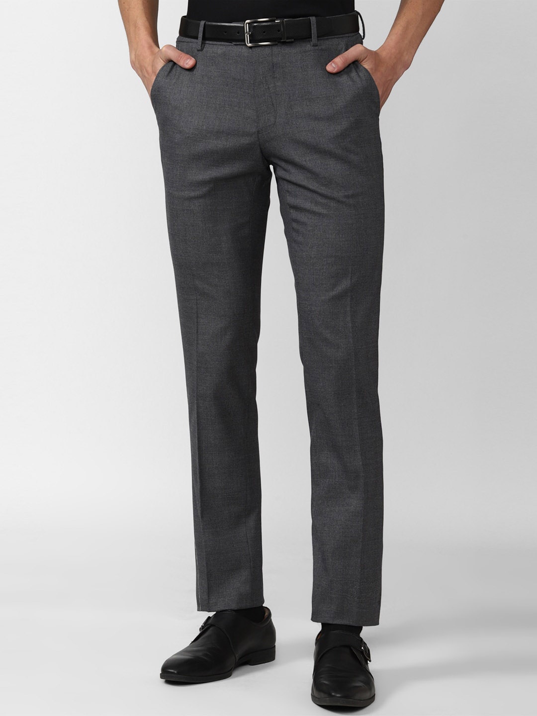 

Peter England Men Checked Slim Fit Formal Trousers, Grey