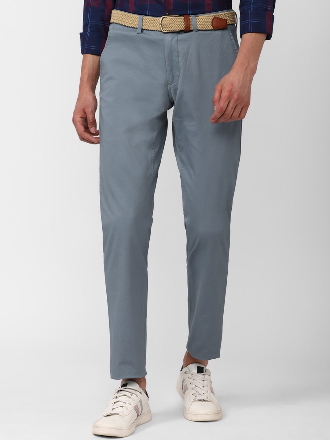 

SIMON CARTER LONDON Men Textured Cotton Slim Fit Trousers, Blue