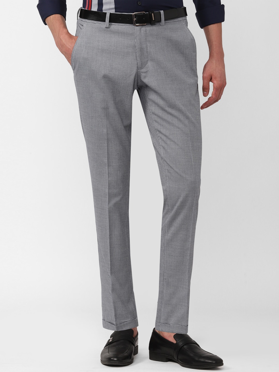 

SIMON CARTER LONDON Men Checked Slim Fit Formal Trousers, Grey