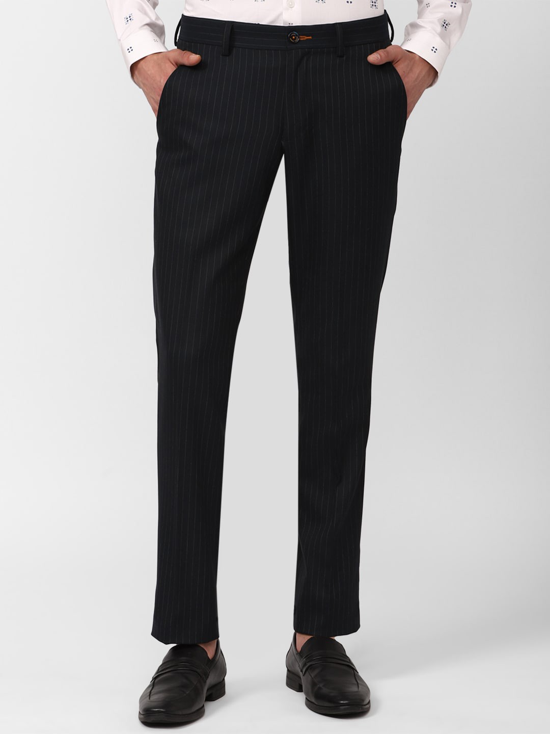 

SIMON CARTER LONDON Men Striped Slim Fit Formal Trousers, Black