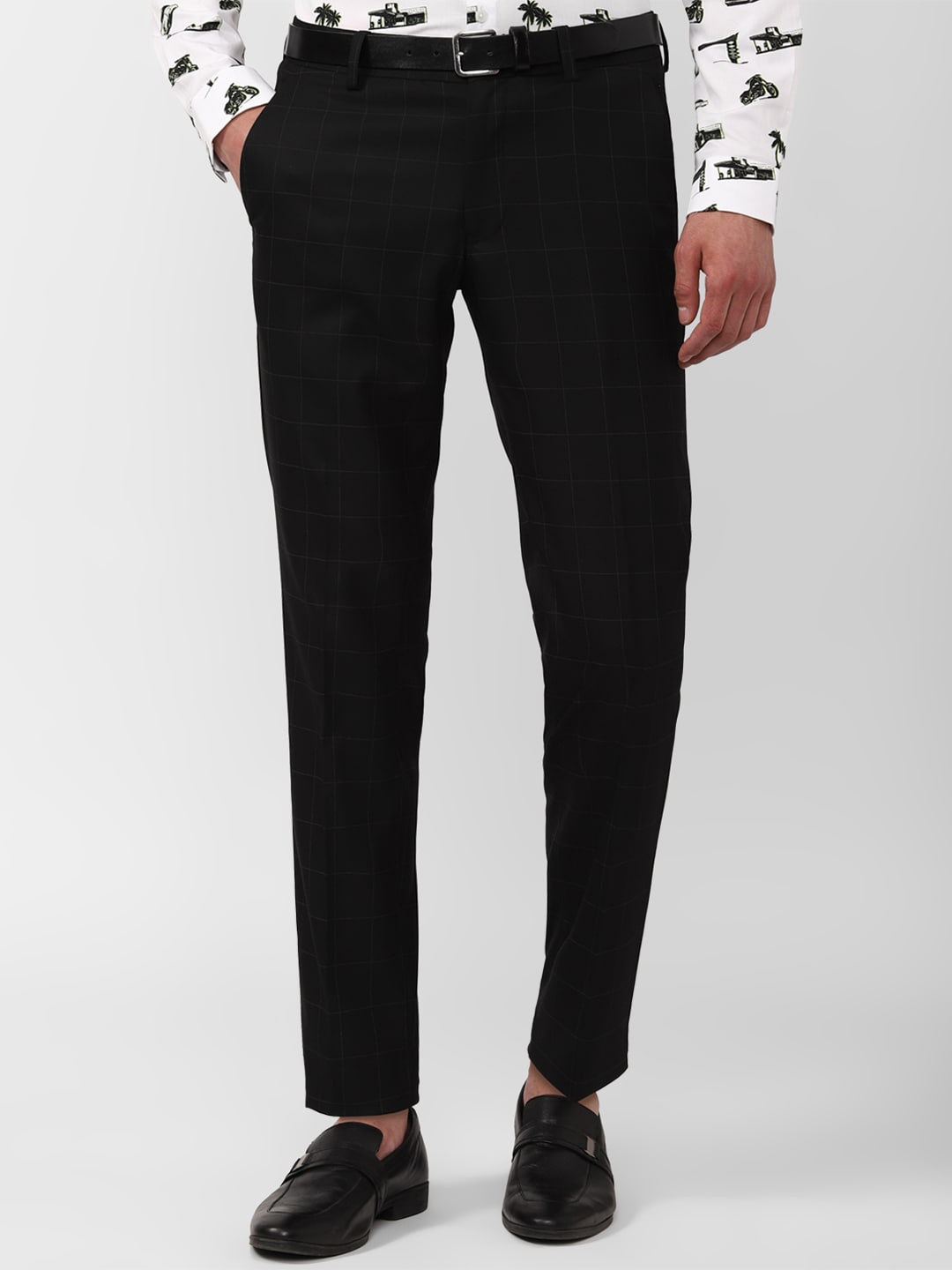 

SIMON CARTER LONDON Men Checked Slim Fit Formal Trousers, Black