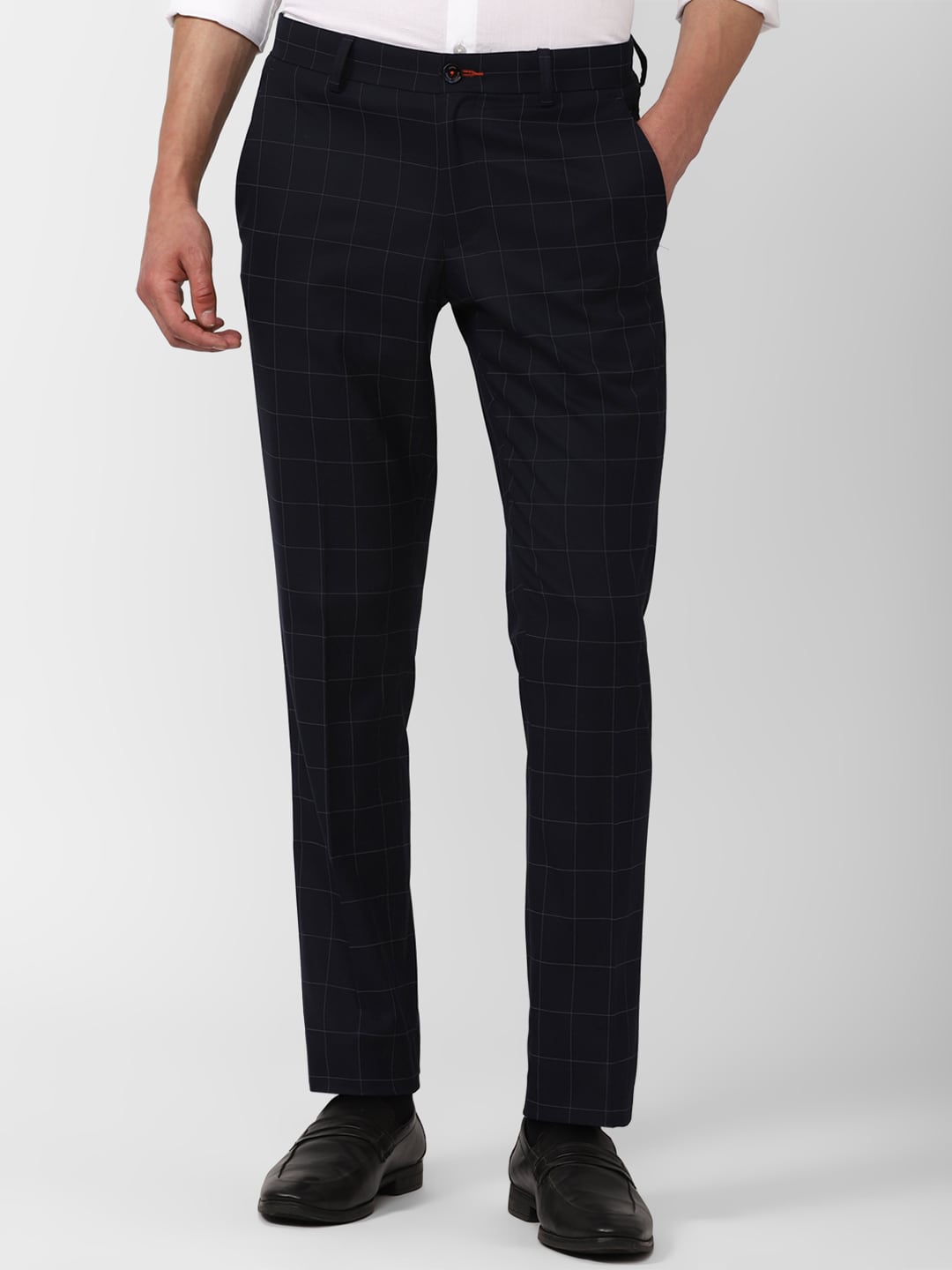 

SIMON CARTER LONDON Men Checked Slim Fit Trousers, Black