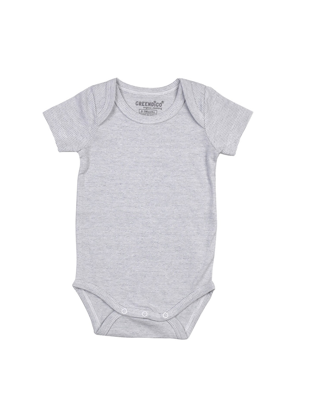 

GREENDIGO Infant Kids Striped Organic Cotton Envelope Neck Short Sleeves Bodysuits, Grey