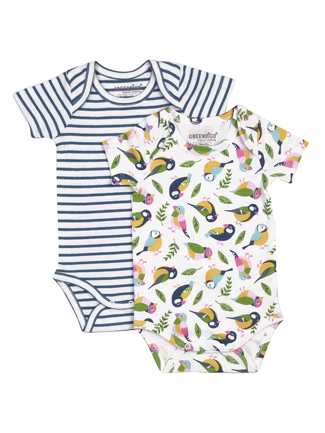 

GREENDIGO Infant Kids Pack Of 2 Printed Organic Cotton Bodysuit, White