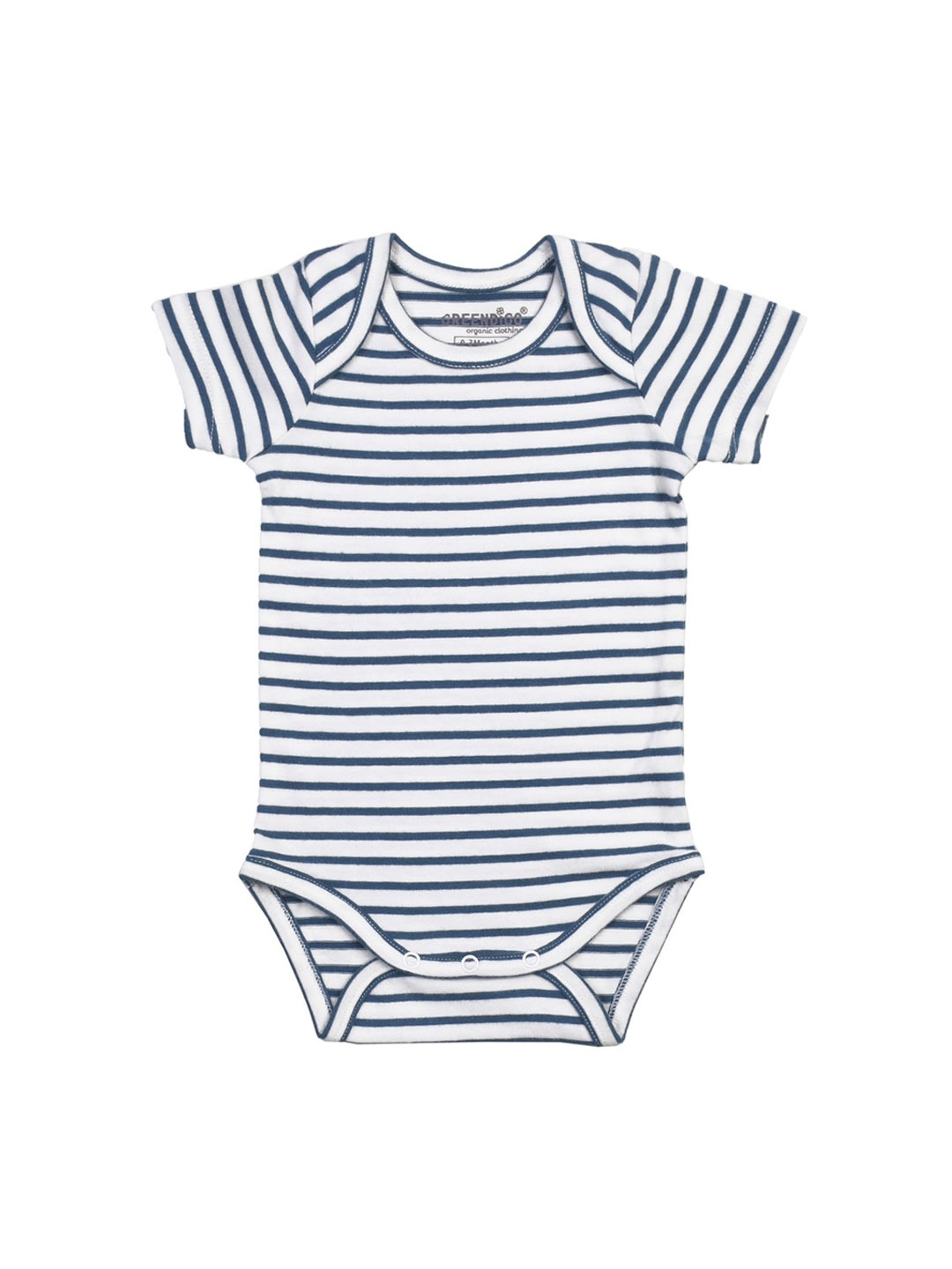 

GREENDIGO Infant Kids Striped Organic Cotton Envelope Neck Short Sleeves Bodysuits, White