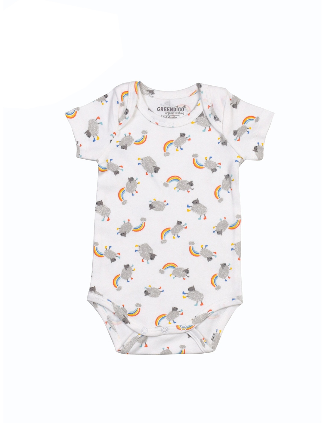 

GREENDIGO Infant Kids Printed Organic Cotton Envelope Neck Short Sleeves Bodysuit, White