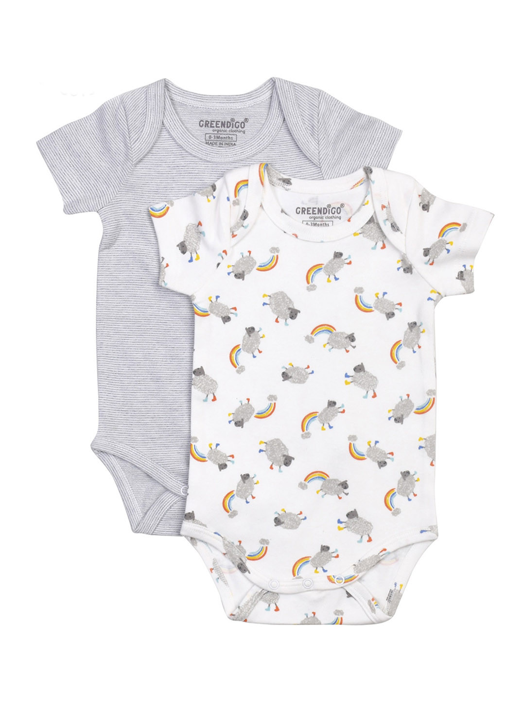 

GREENDIGO Infant Kids Pack Of 2 Printed Organic Cotton Short Sleeves Bodysuits, White