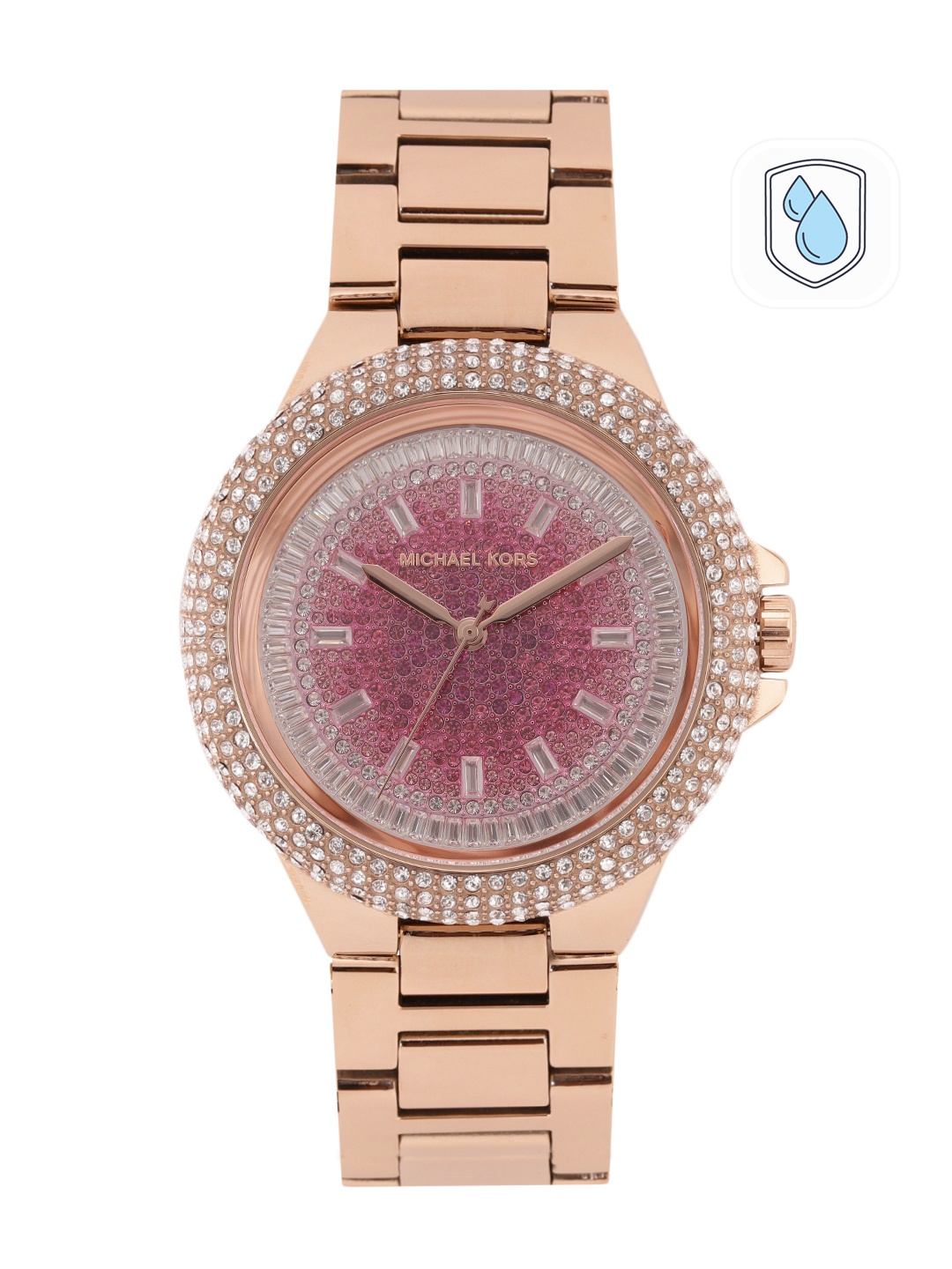 

Michael Kors Women Embellished Camille Bracelet Style Watch MK7340-Rose Gold, Pink