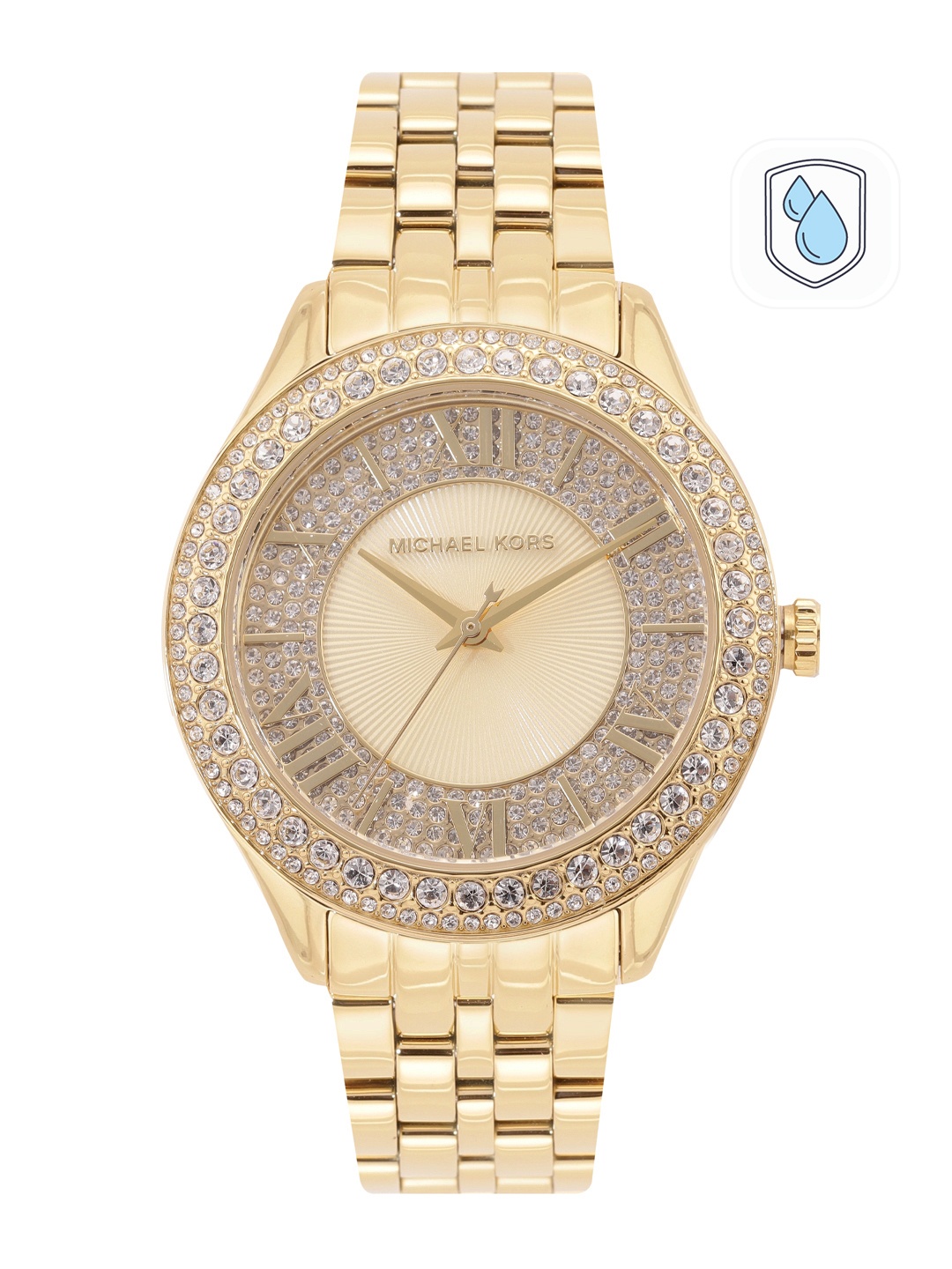 

Michael Kors Women Embellished Dial & Stainless Steel Bracelet Style Analogue Watch MK4709, Gold