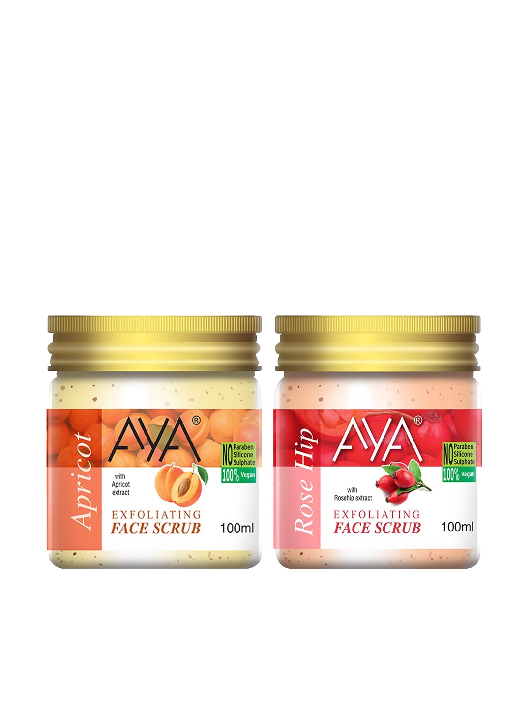 

AYA Set Of 2 Apricot & Rosehip Exfoliating Face Scrub - 100 ml Each, Red
