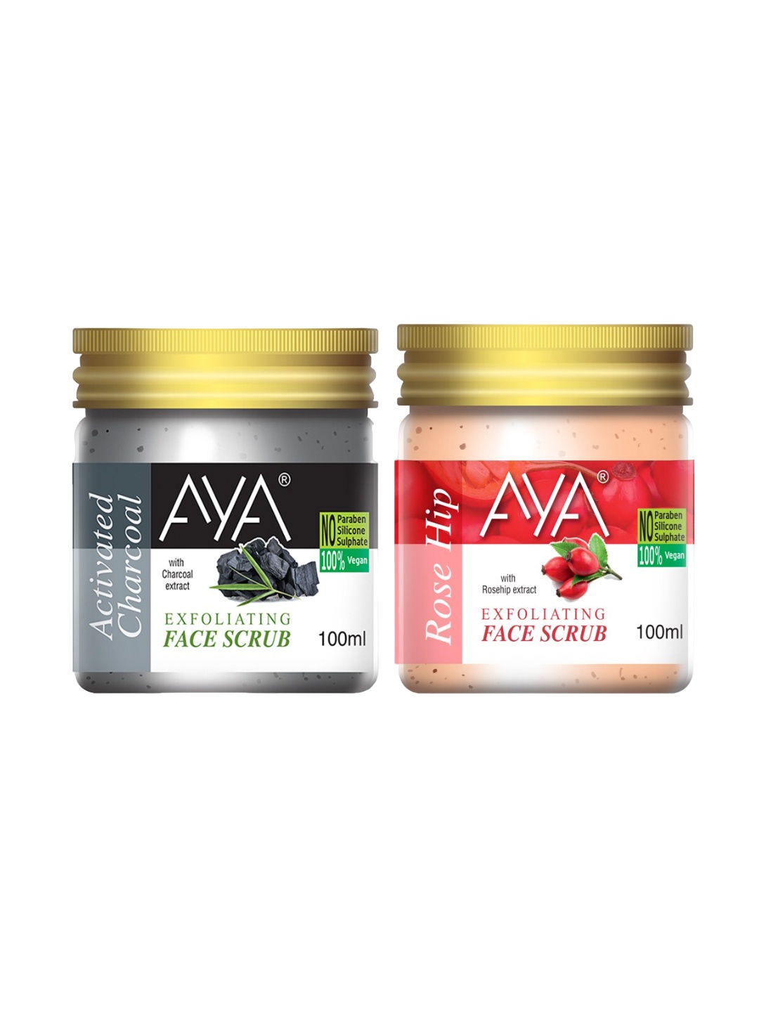 

AYA Set Of 2 Activated Charcoal & Rosehip Exfoliating Face Scrub - 100 ml Each, Black