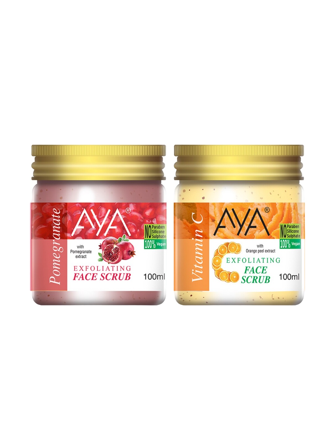 

AYA Set Of 2 Pomegranate & Vitamin C Exfoliating Face Scrubs 100 ml Each, Red