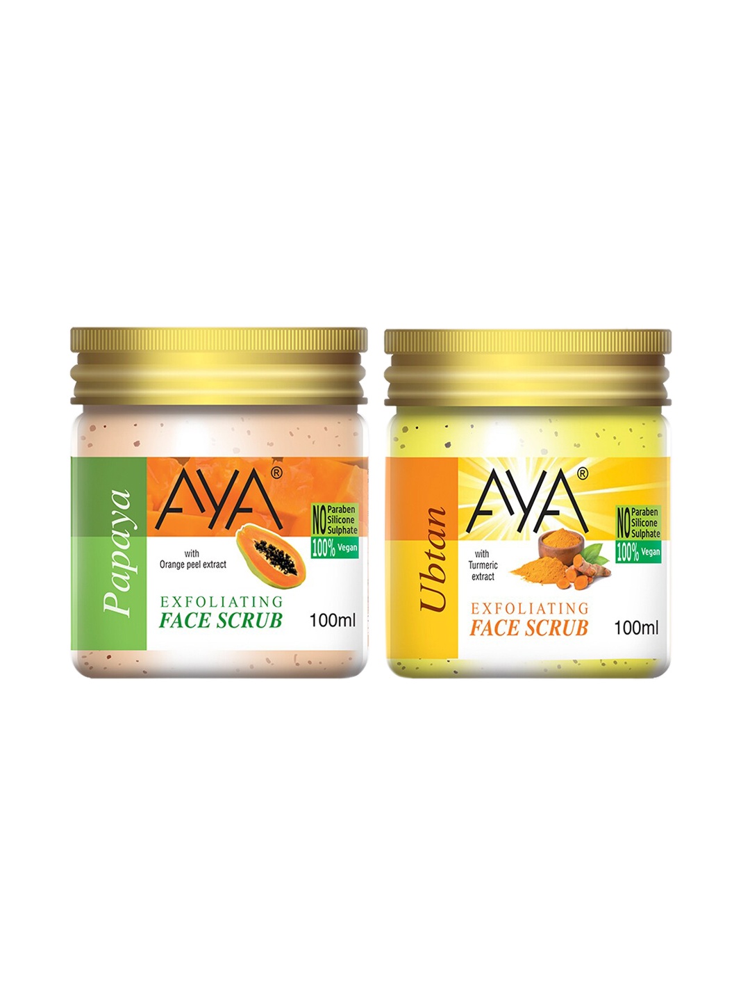 

AYA Set Of 2 Papaya & Ubtan Exfoliating Face Scrubs - 100 ml Each, Yellow