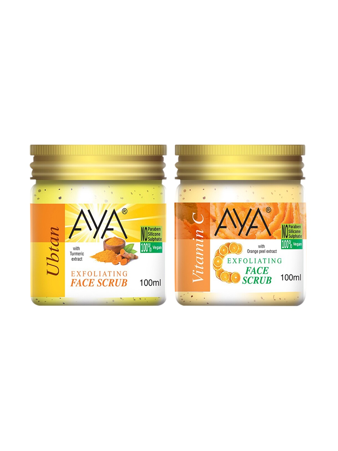 

AYA Set Of 2 Ubtan & Vitamin C Exfoliating Face Scrubs 100 ml Each, Yellow