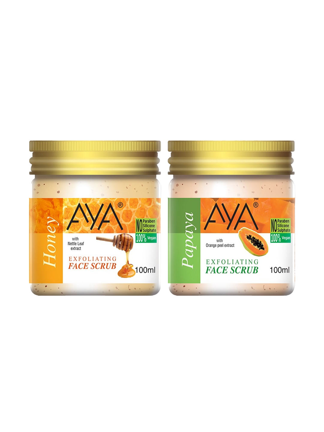 

AYA Set Of 2 Honey & Papaya Exfoliating Face Scrubs - 100 ml Each, Orange