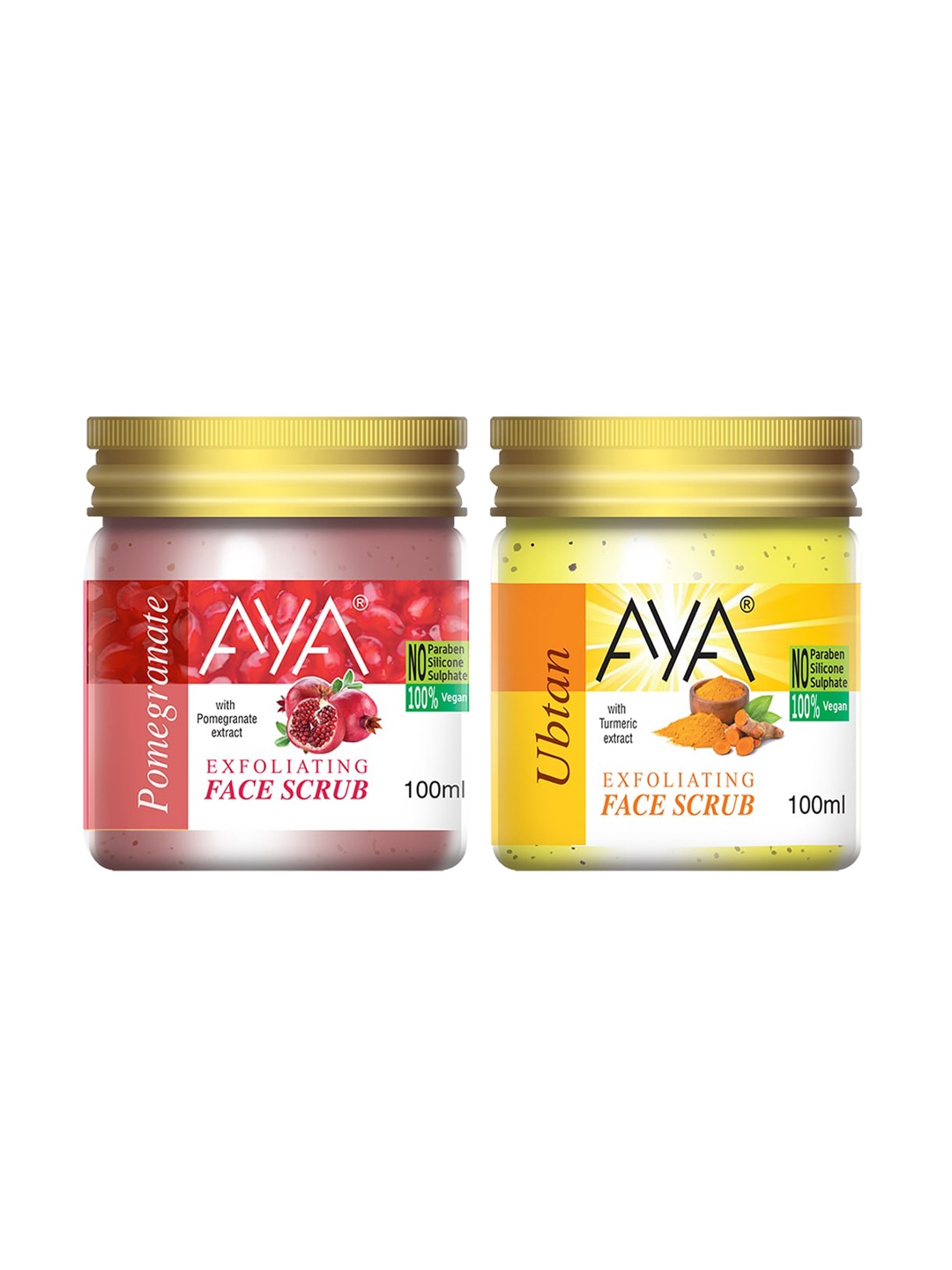 

AYA Set Of 2 Pomegranate & Ubtan Exfoliating Face Scrubs 100 ml Each, Red