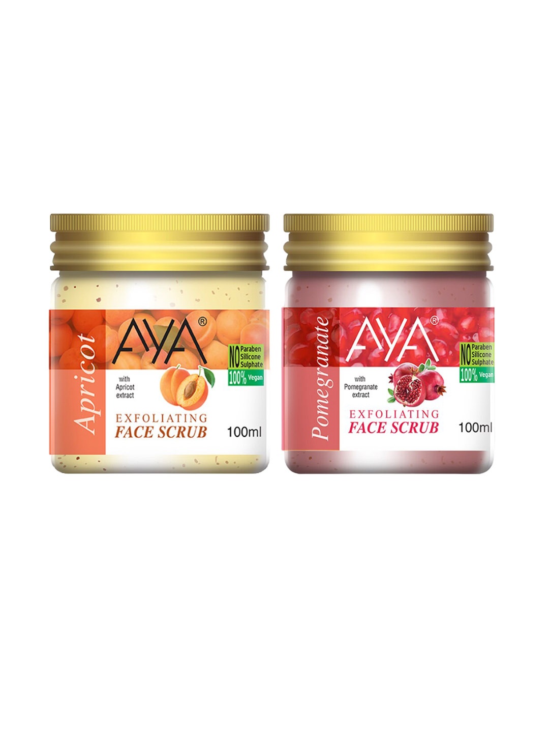 

AYA Set Of 2 Apricot & Pomegranate Exfoliating Face Scrubs - 100 ml Each, Red