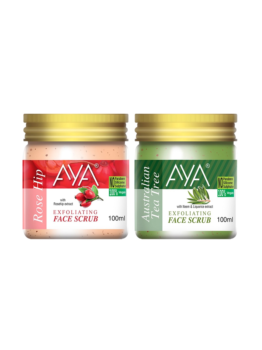 

AYA Set Of 2 Rosehip & Tea Tree Exfoliating Face Scrubs - 100 ml Each, Green