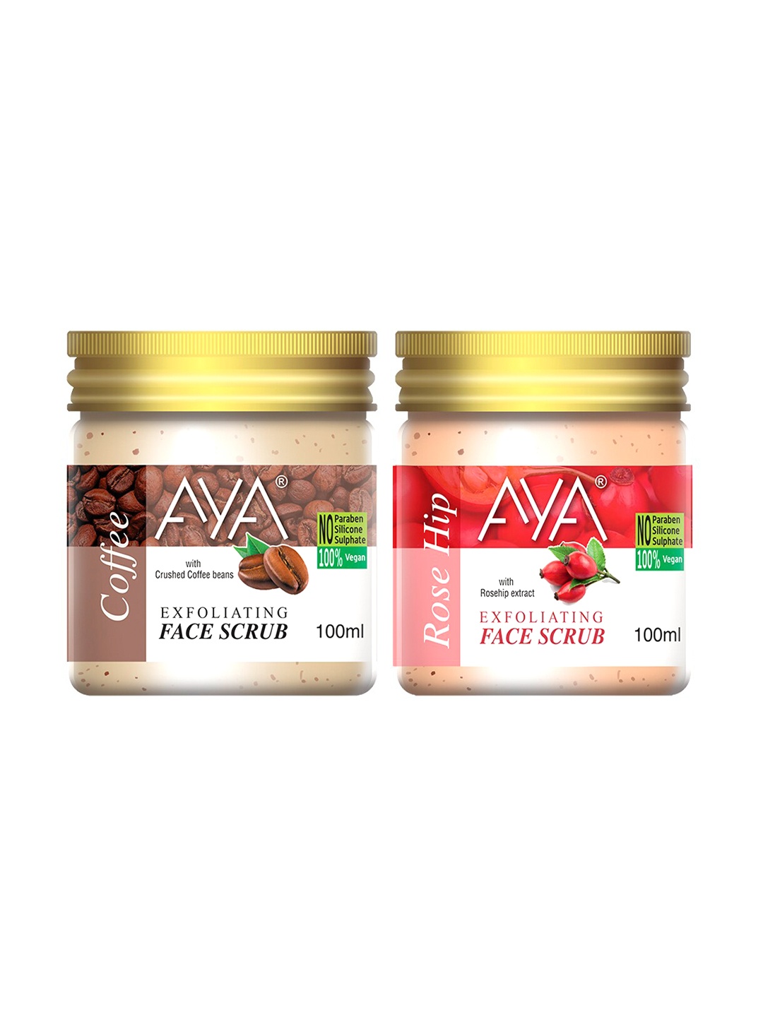 

AYA Set Of 2 Coffee & Rosehip Exfoliating Face Scrubs - 100 ml Each, Brown