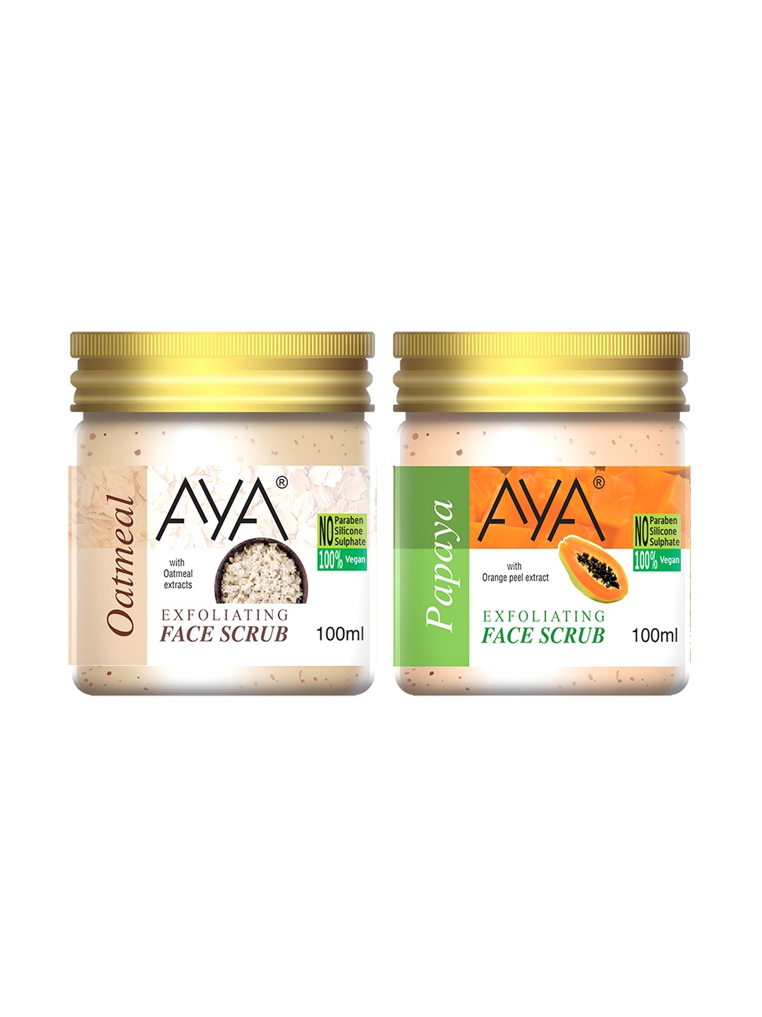 

AYA Set Of 2 Oatmeal & Papaya Exfoliating Face Scrubs 100 ml Each, Cream