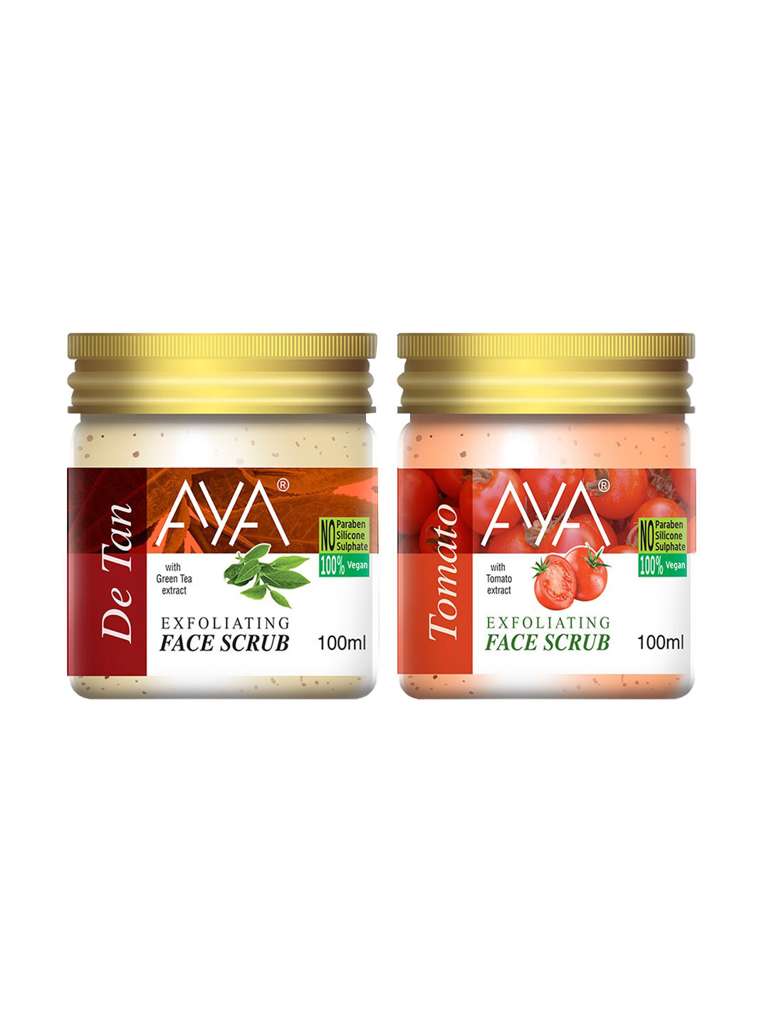 

AYA Set Of 2 Detan & Tomato Exfoliating Face Scrubs - 100 ml Each, Red