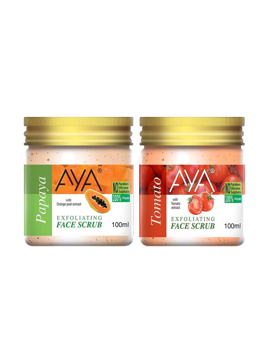 

AYA Set Of 2 Papaya & Tomato Exfoliating Face Scrubs 100 ml Each, Cream