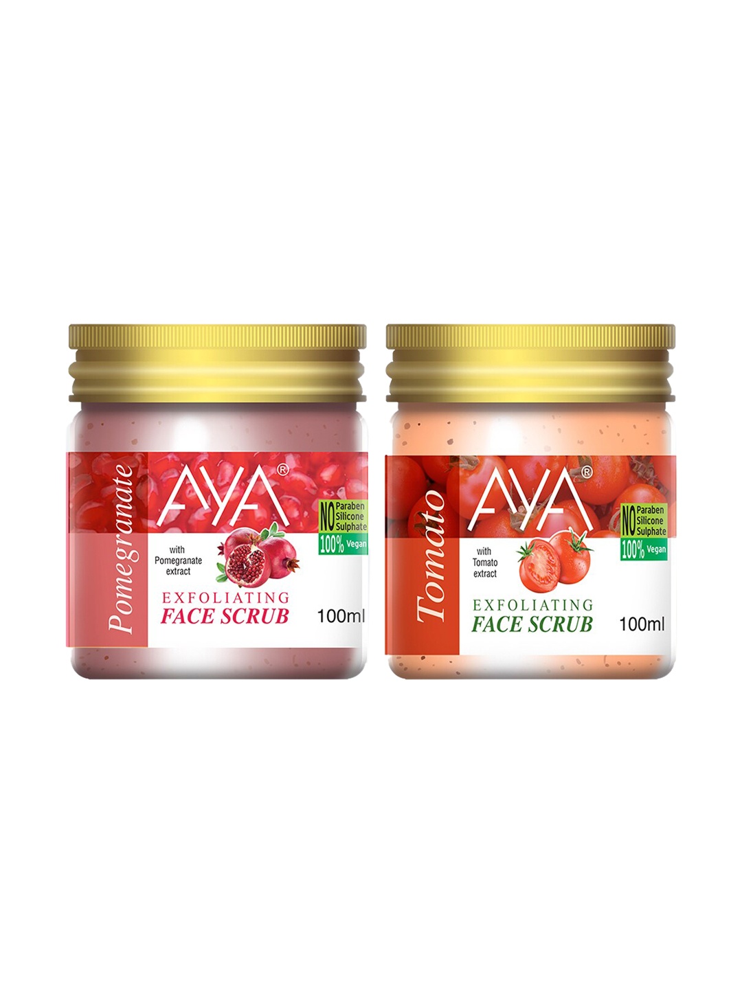 

AYA Set Of 2 Pomegranate & Tomato Exfoliating Face Scrubs - 100 ml Each, Red