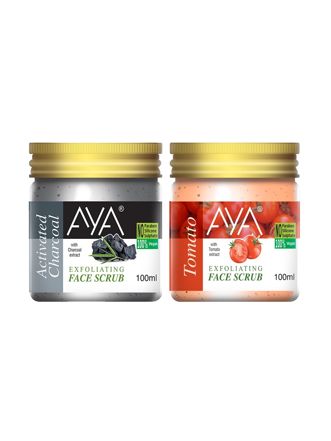 

AYA Set Of 2 Activated Charcoal & Tomato Exfoliating Face Scrubs - 100 ml Each, Black