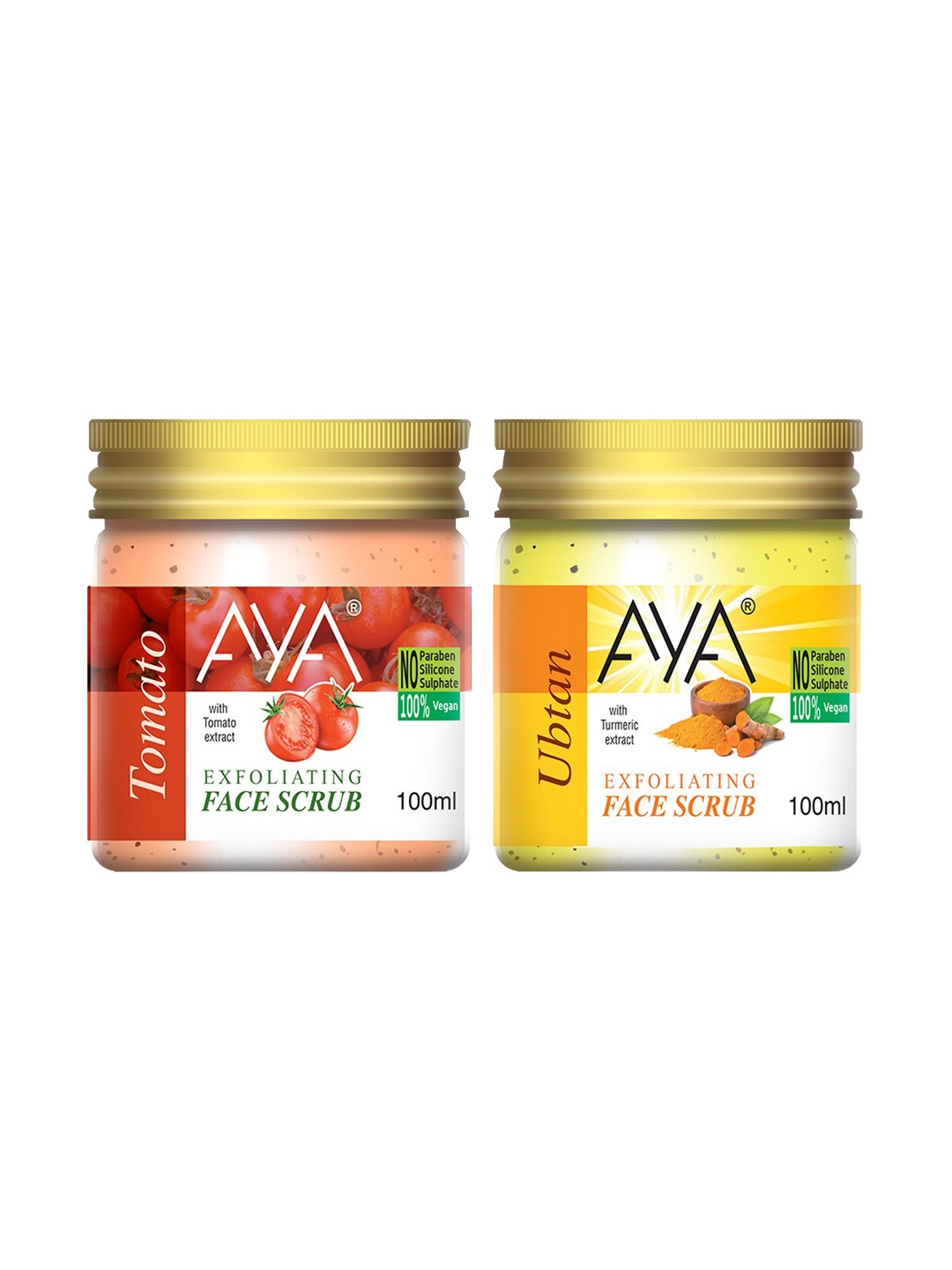 

AYA Set Of 2 Tomato & Ubtan Exfoliating Face Scrubs 100 ml Each, Yellow