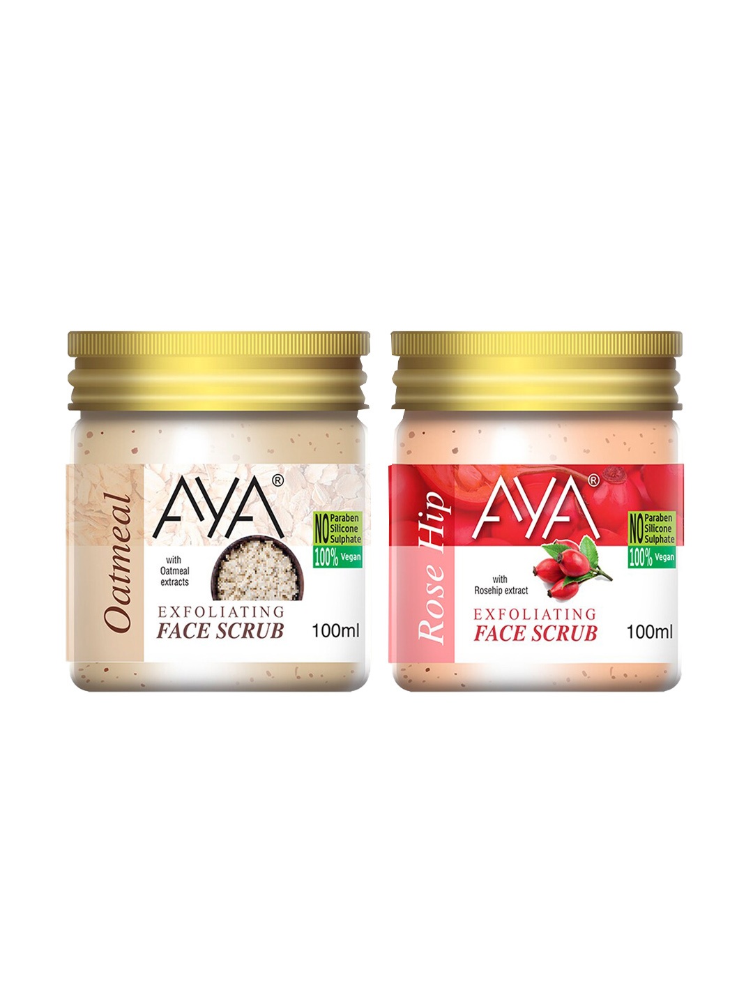 

AYA Set Of 2 Oatmeal & Rosehip Exfoliating Face Scrubs - 100 ml Each, Red