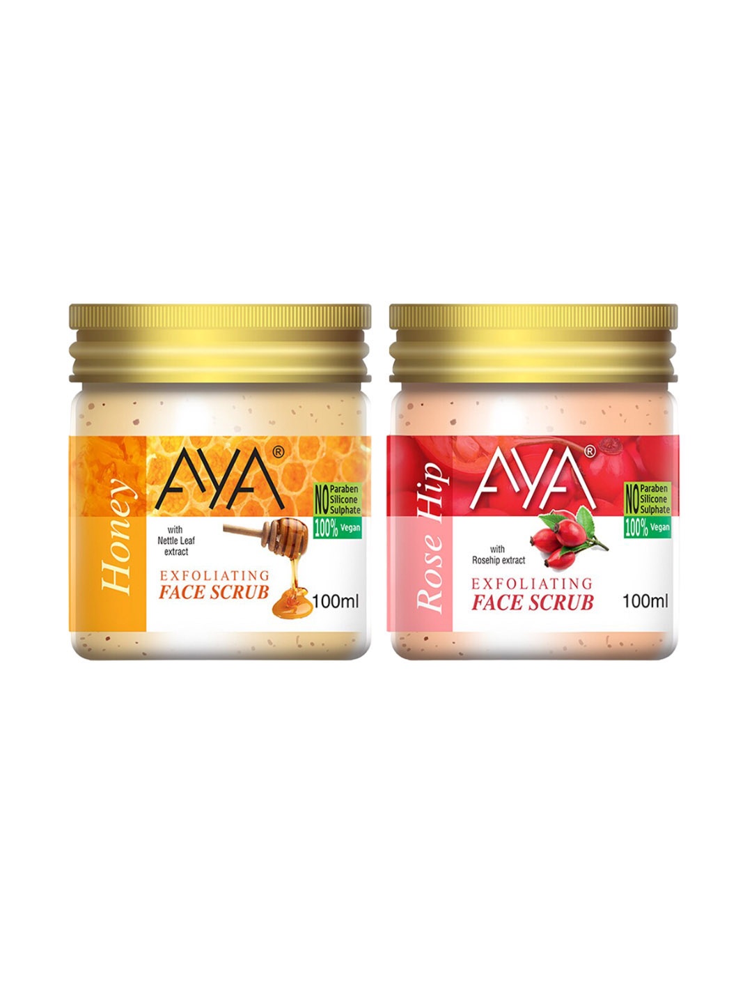 

AYA Set Of 2 Honey & Rosehip Exfoliating Face Scrubs 100 ml Each, Yellow