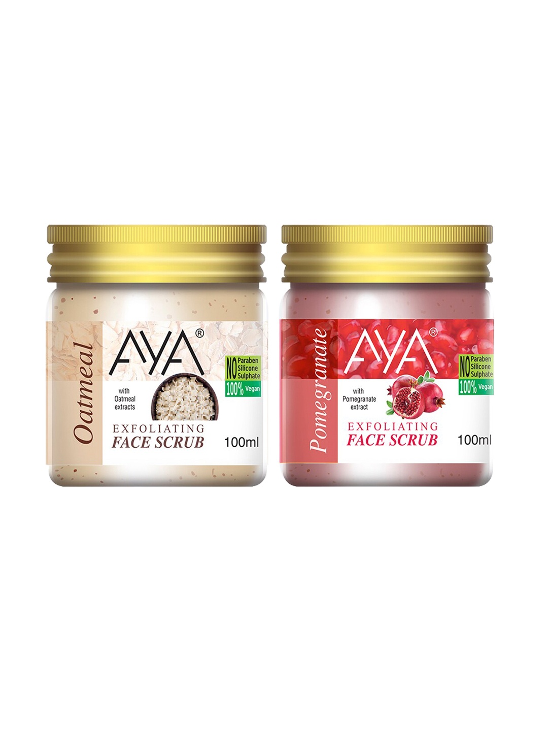 

AYA Set Of 2 Oatmeal & Pomegranate Exfoliating Face Scrubs - 100 ml Each, Red