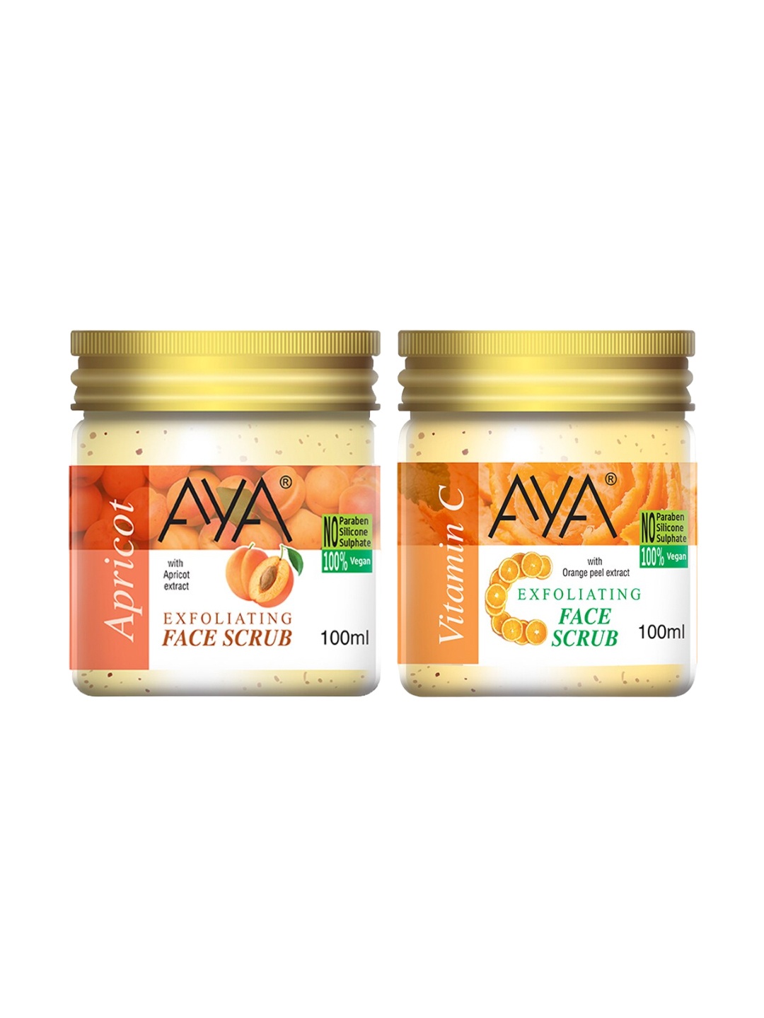 

AYA Set Of 2 Apricot & Vitamin C Exfoliating Face Scrubs - 100 ml Each, Orange