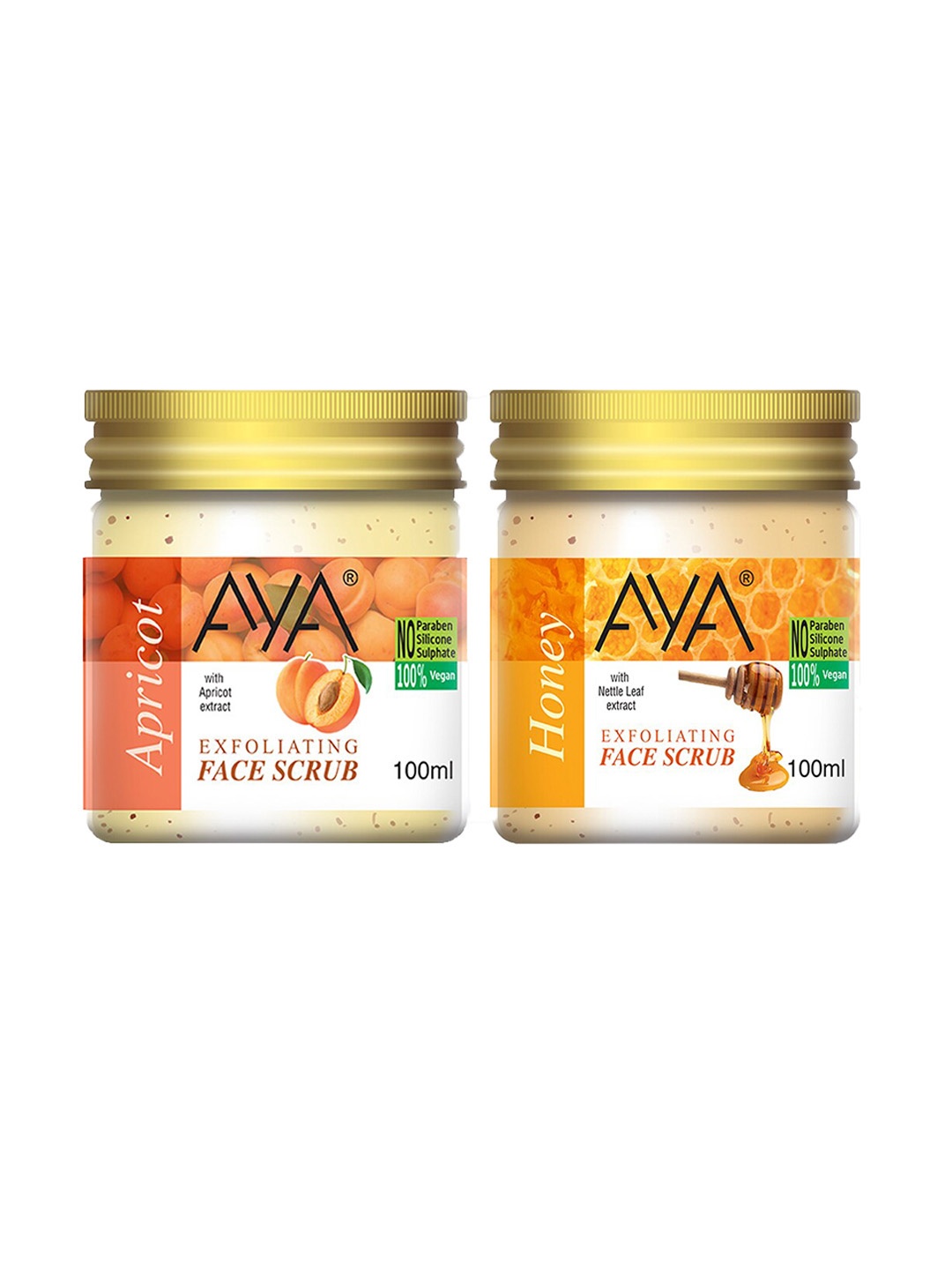 

AYA Set Of 2 Apricot & Honey Exfoliating Face Scrubs - 100 ml Each, Orange