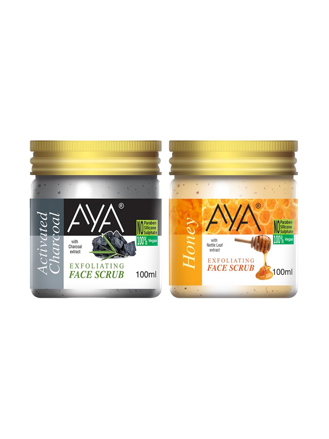 

AYA Set Of 2 Activated Charcoal & Honey Exfoliating Face Scrubs - 100 ml Each, Orange