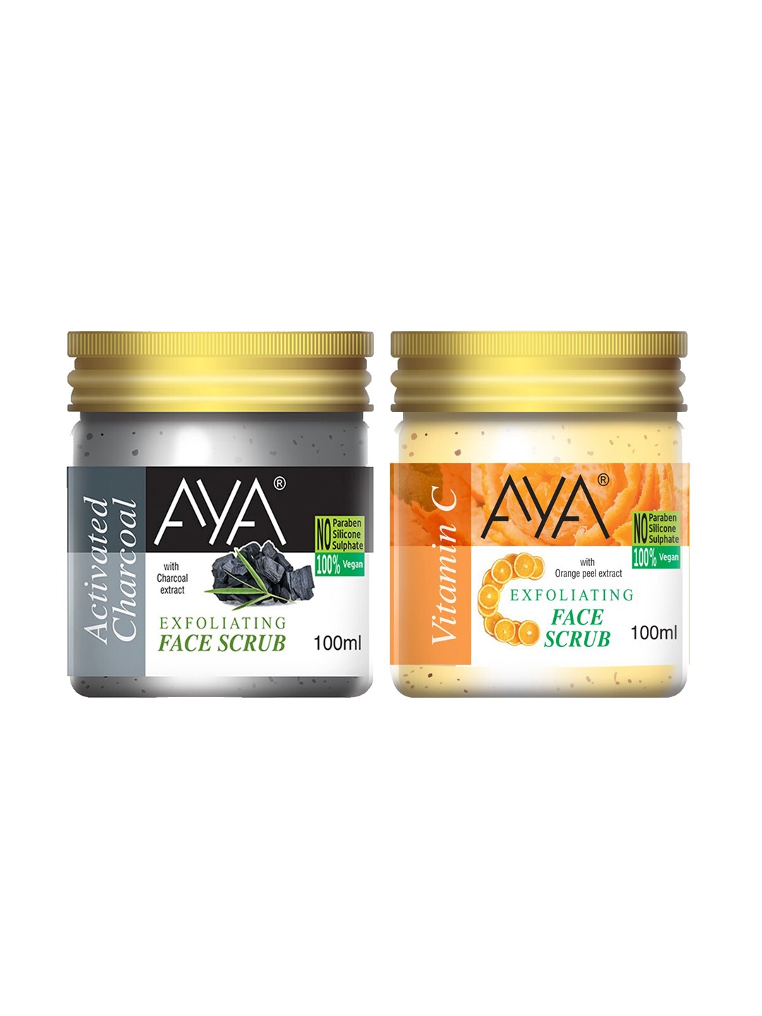 

AYA Set Of 2 Activated Charcoal & Vitamin C Exfoliating Face Scrubs - 100 ml Each, Black