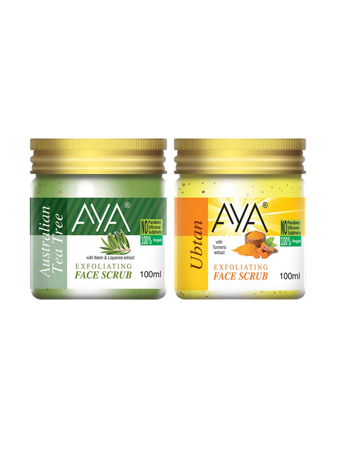 

AYA Set Of 2 Tea Tree & Ubtan Exfoliating Face Scrubs - 100 ml Each, Yellow