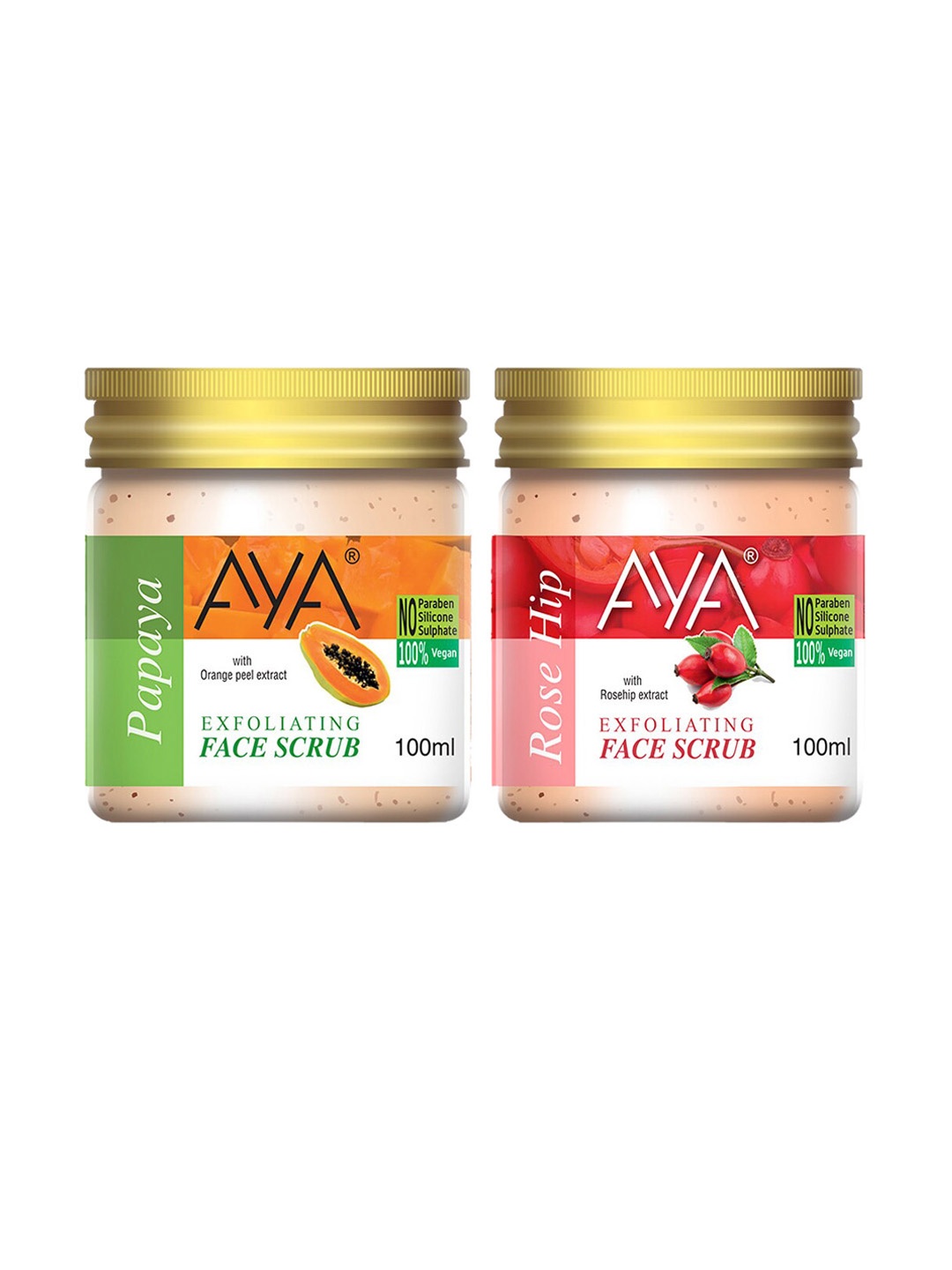 

AYA Set of Papaya & Rosehip Exfoliating Face Scrubs - 100 ml Each, Pink