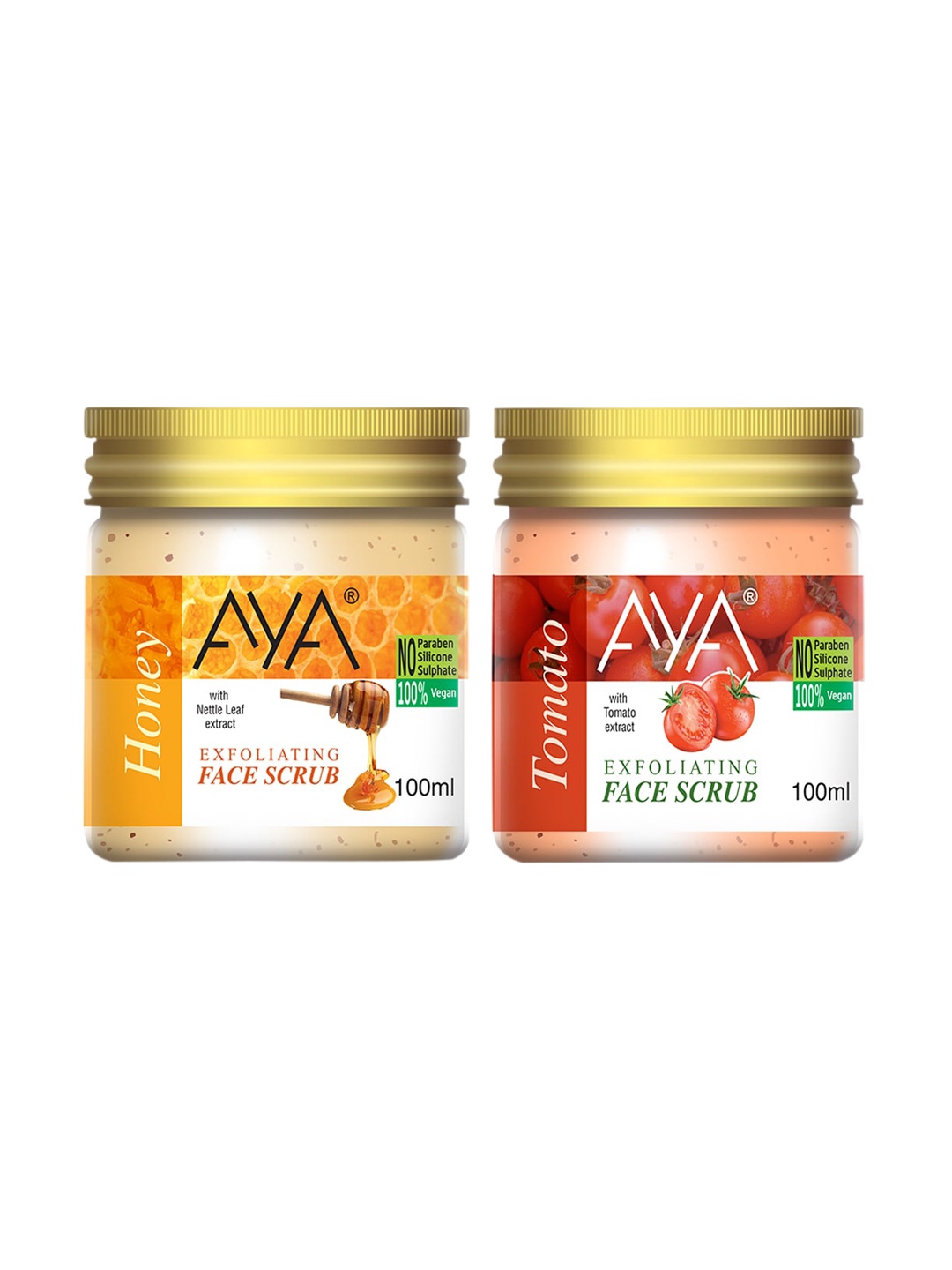

AYA Set of Honey & Tomato Exfoliating Face Scrubs - 100 ml Each, Peach