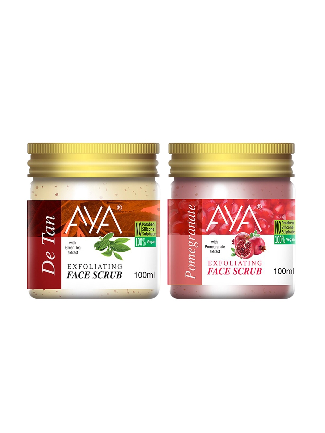 

AYA Set of De Tan & Pomegranate Exfoliating Face Scrubs - 100 ml Each, Beige