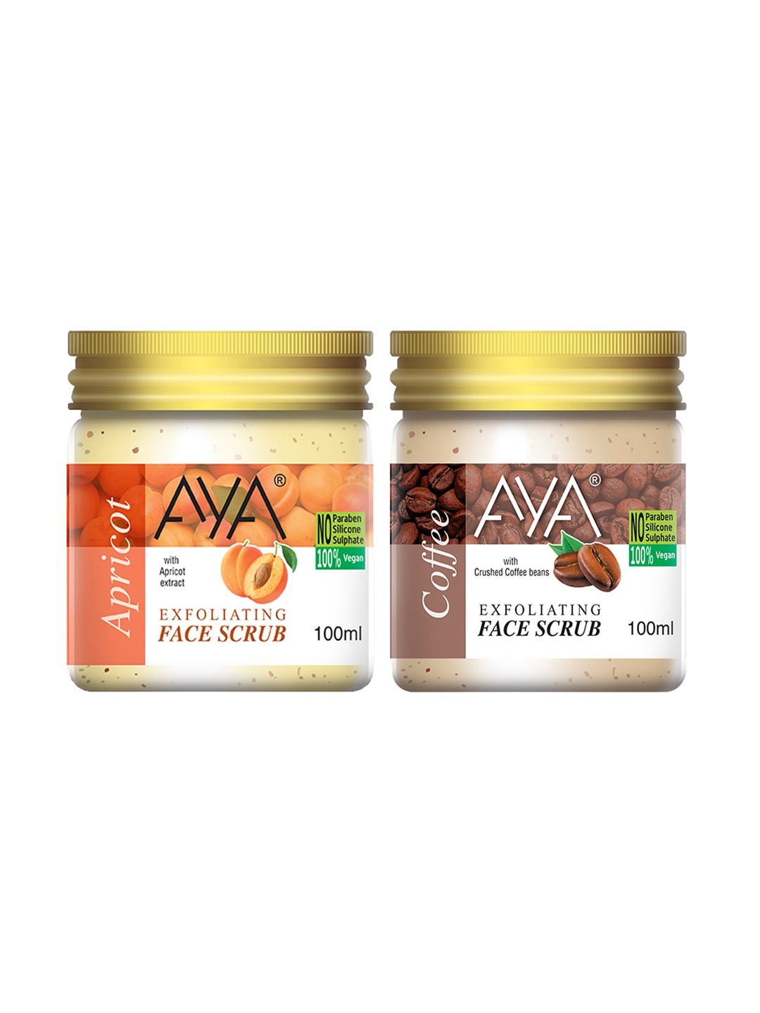 

AYA Set of Apricot & Coffee Exfoliating Face Scrubs - 100 ml Each, Cream