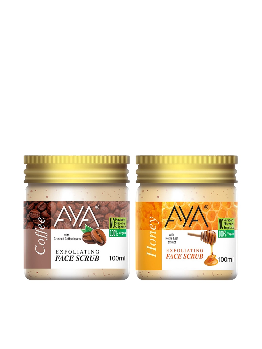 

AYA Set of Coffee & Honey Exfoliating Face Scrubs - 100 ml Each, Cream