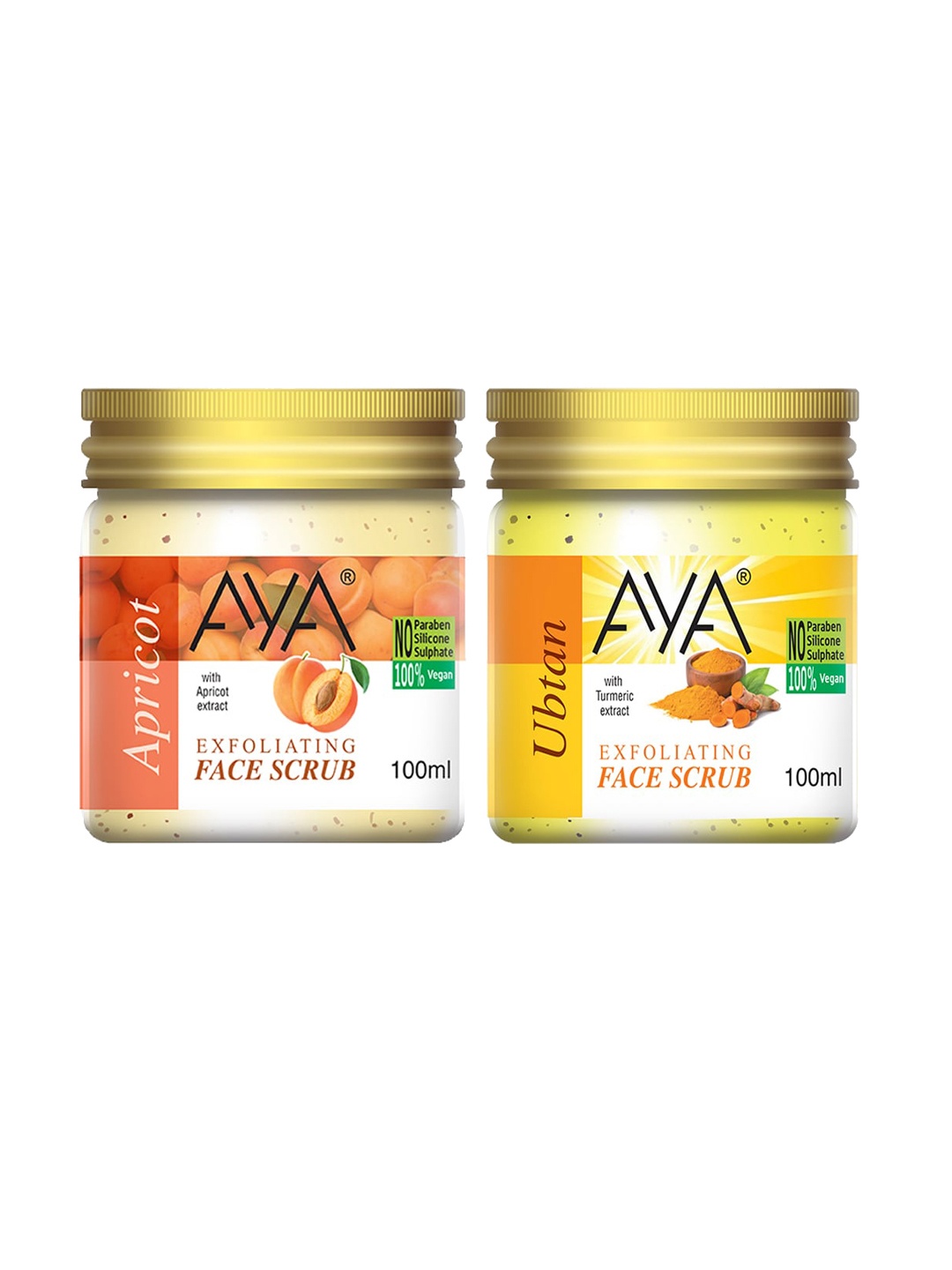 

AYA Set of Apricot & Ubtan Exfoliating Face Scrubs - 100 ml Each, Yellow