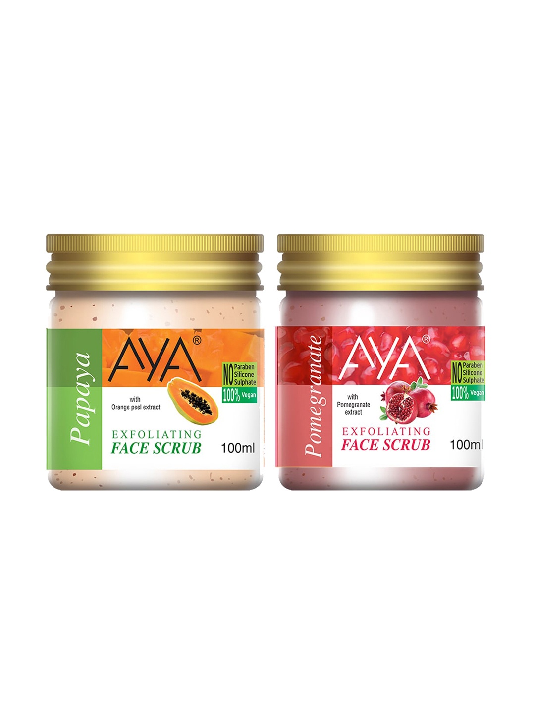 

AYA Set of Pomegranate & Papaya Exfoliating Face Scrubs - 100 ml Each, Cream