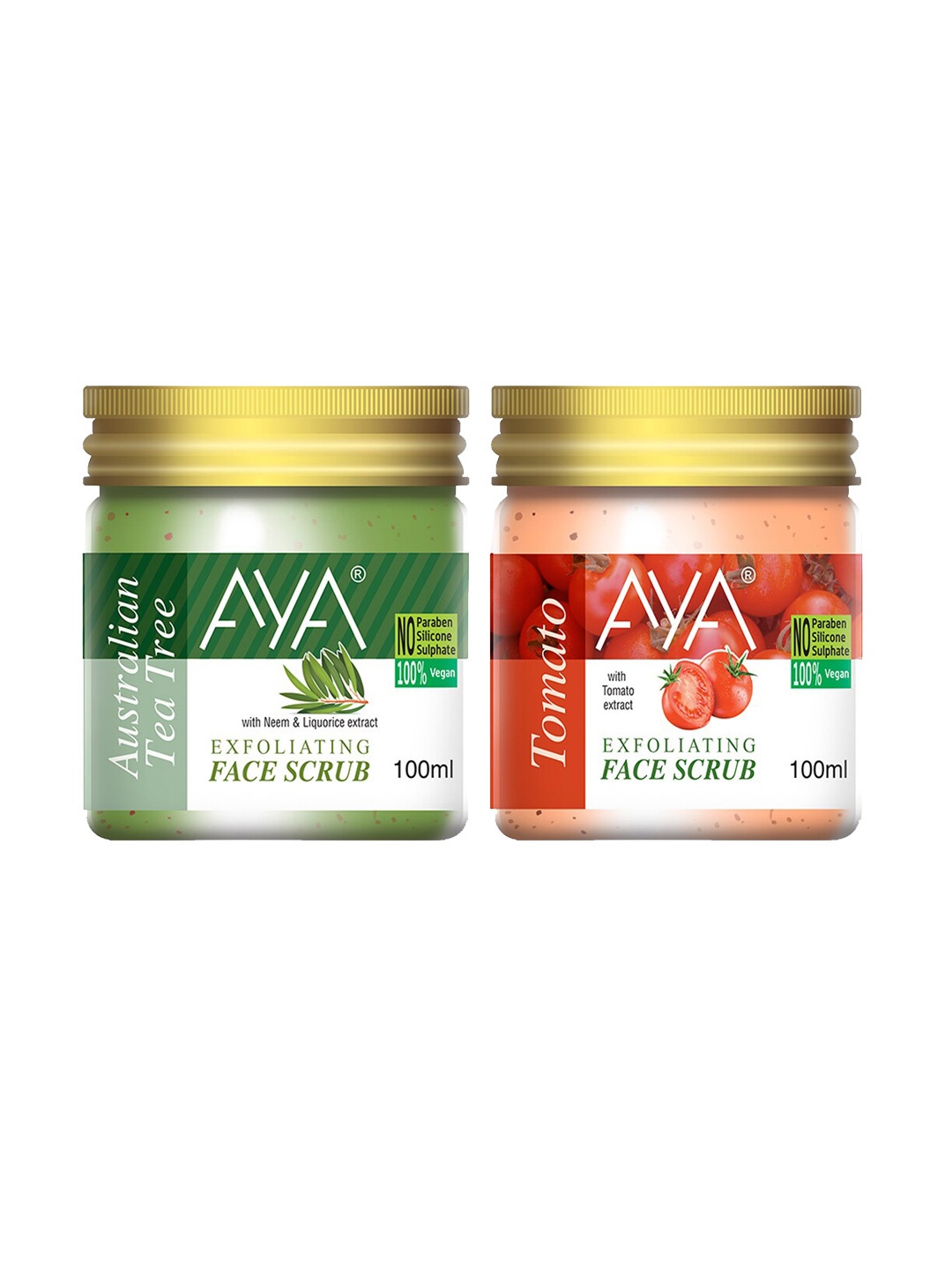 

AYA Set of Tea Tree & Tomato Exfoliating Face Scrubs - 100 ml Each, Green